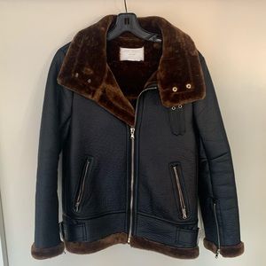 Zara faux leather fleece jacket women’s S black/brown